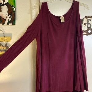 Faded glory cold shoulder maroon long sleeve top